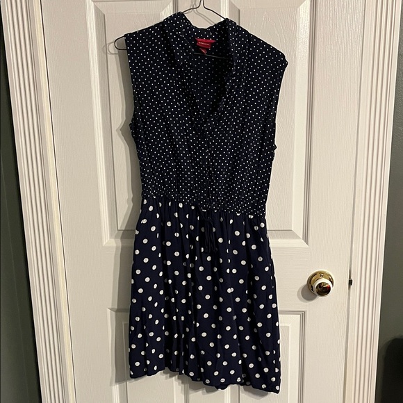 Merona Dresses & Skirts - Merona Navy and White Polka Dot Sleeveless Wrap-Style Mini Dress